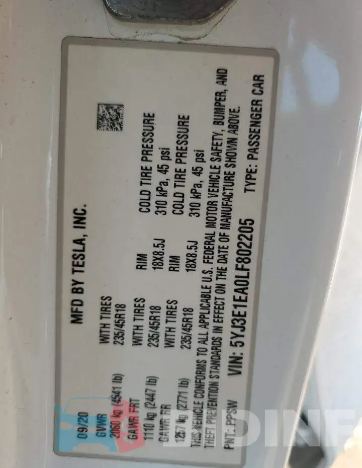 5YJ3E1EA0LF802205 Photo# 13