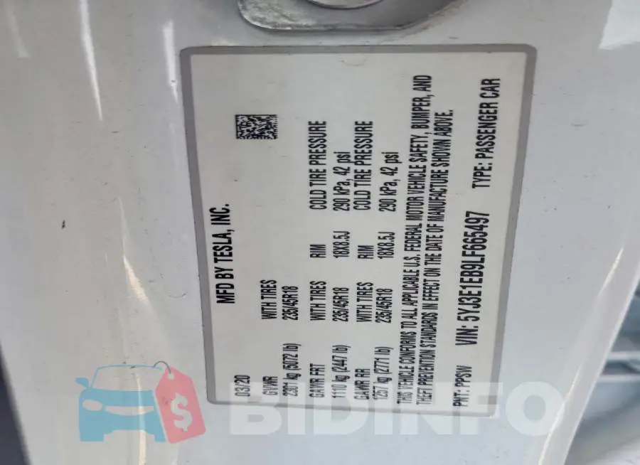 5YJ3E1EB9LF665497 Photo# 12