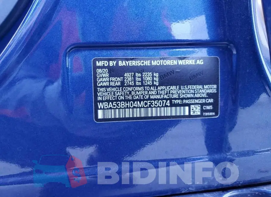 WBA53BH04MCF35074 Photo# 13
