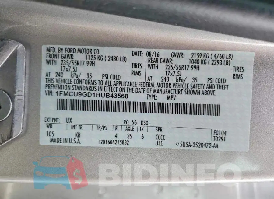 1FMCU9GD1HUB43568 Photo# 13