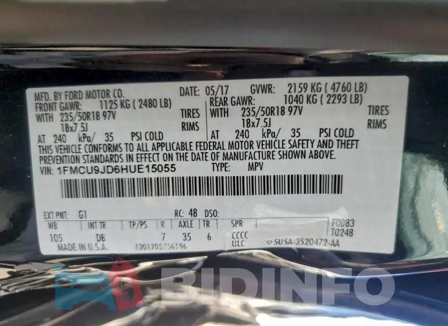 1FMCU9JD6HUE15055 Photo# 13