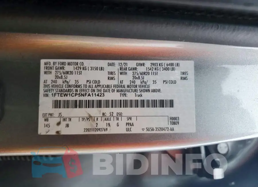 1FTEW1CP5NFA11423 Photo# 12