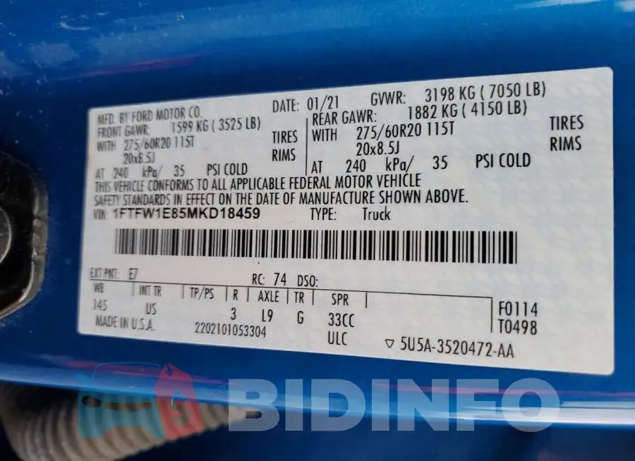 1FTFW1E85MKD18459 Photo# 12