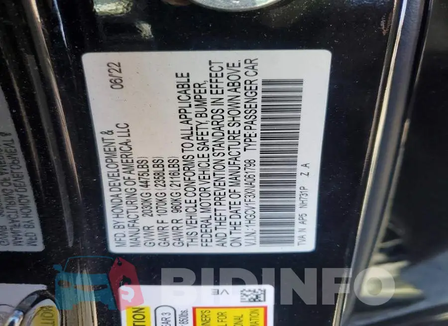 1HGCV1F3XNA061798 Photo# 12