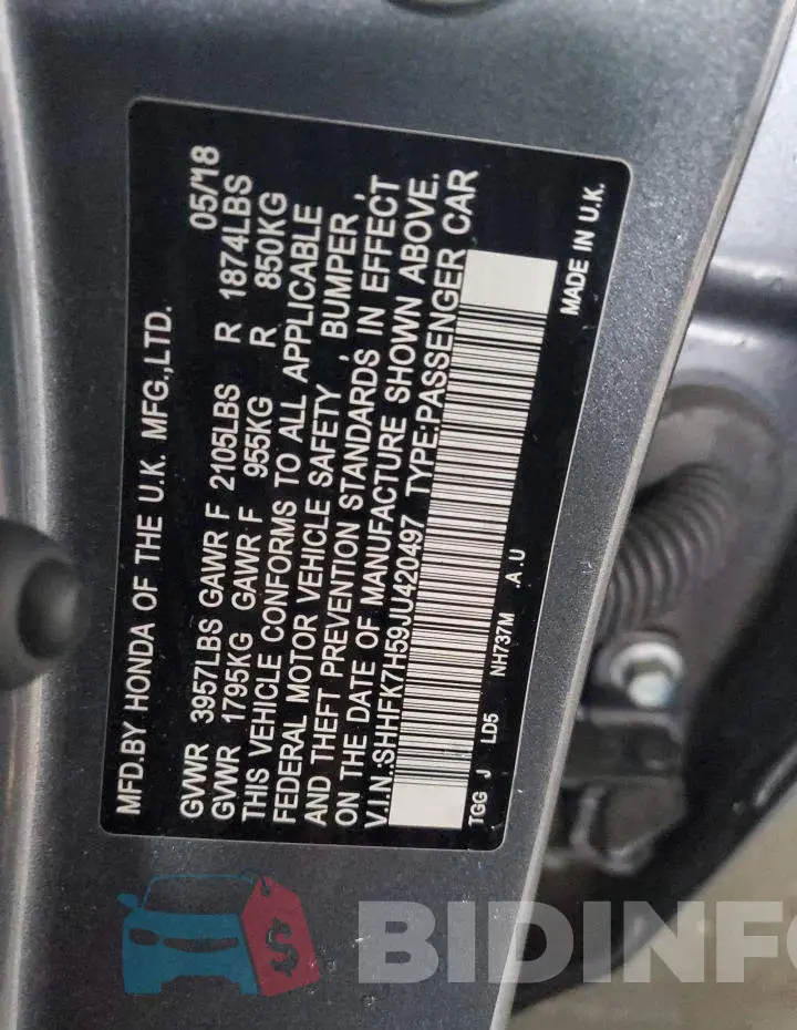 SHHFK7H59JU420497 Photo# 12