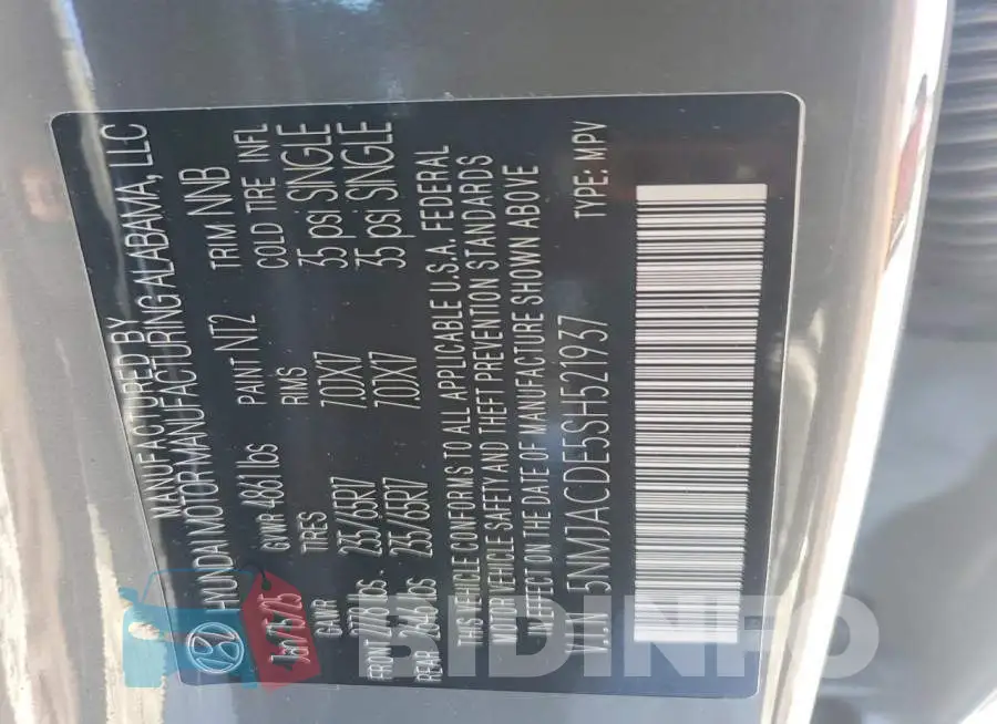 5NMJACDE5SH521937 Photo# 12