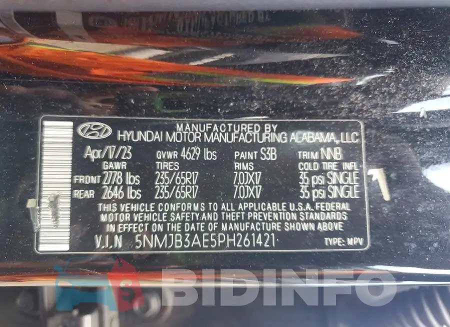 5NMJB3AE5PH261421 Photo# 13