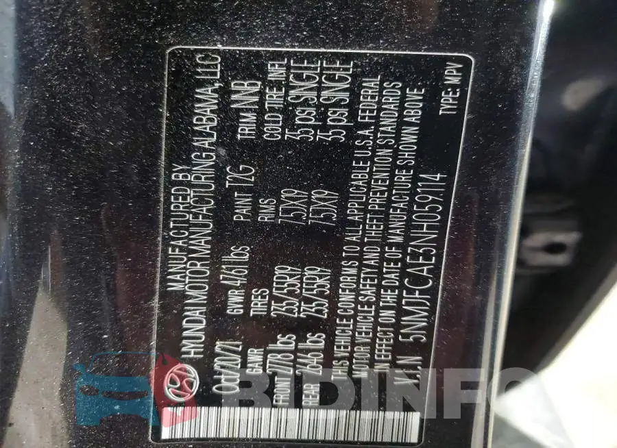 5NMJFCAE3NH059114 Photo# 13