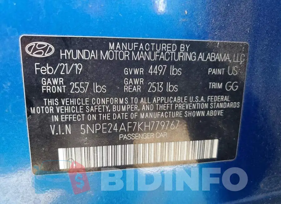 5NPE24AF7KH779767 Photo# 13