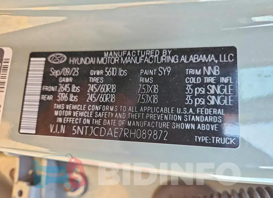 5NTJCDAE7RH089872 Photo# 12