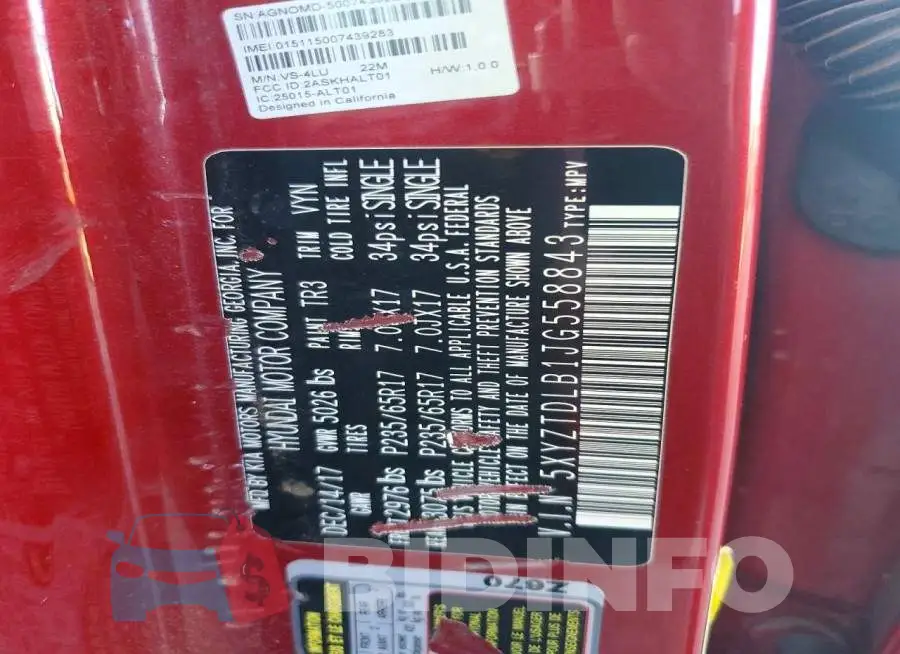 5XYZTDLB1JG558843 Photo# 13