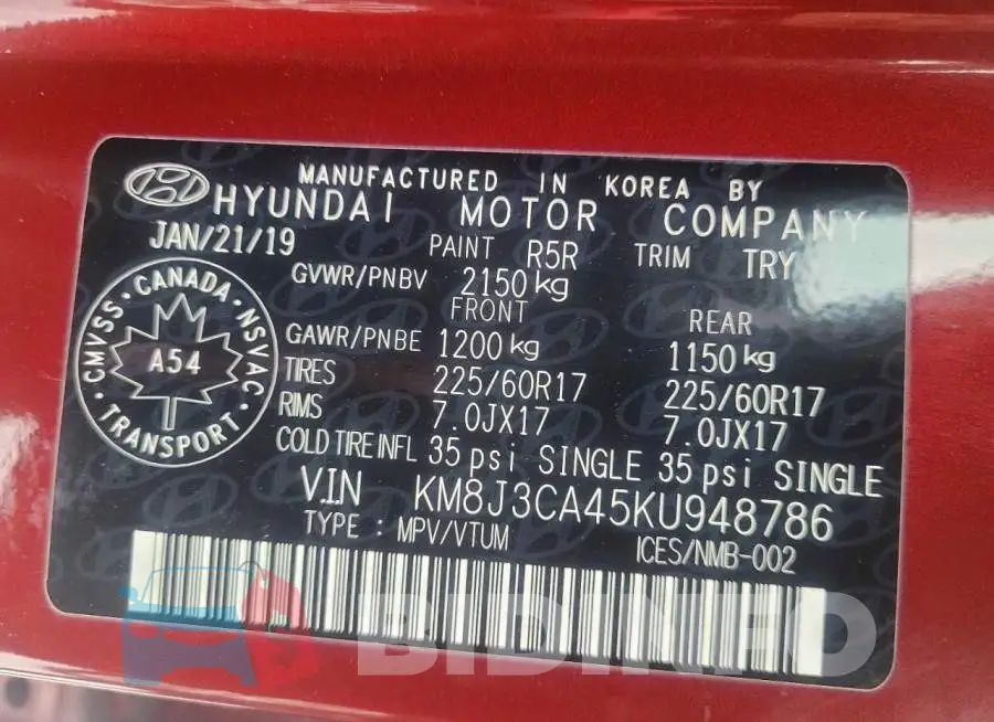 KM8J3CA45KU948786 Photo# 10