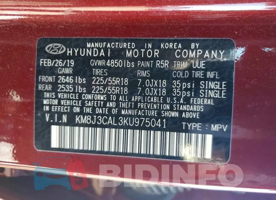 KM8J3CAL3KU975041 Photo# 13