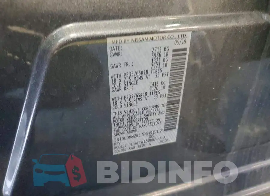 5N1DL0MN2KC568617 Photo# 14