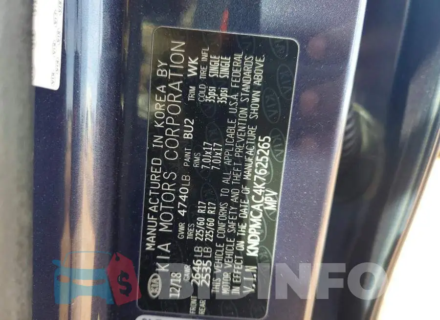 KNDPMCAC4K7625265 Photo# 12