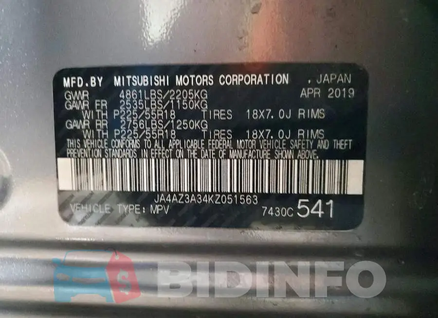 JA4AZ3A34KZ051563 Photo# 14
