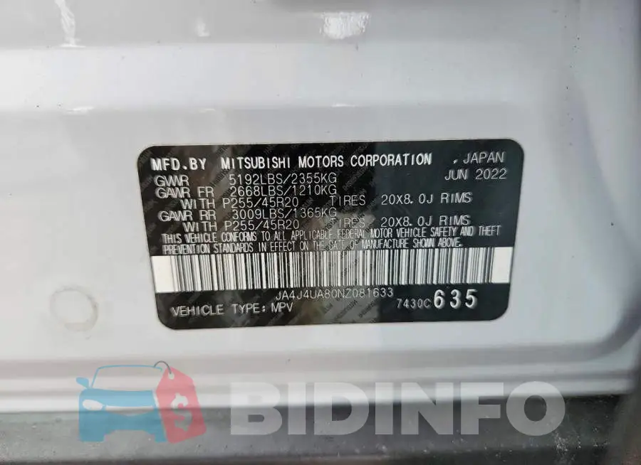 JA4J4UA80NZ081633 Photo# 13