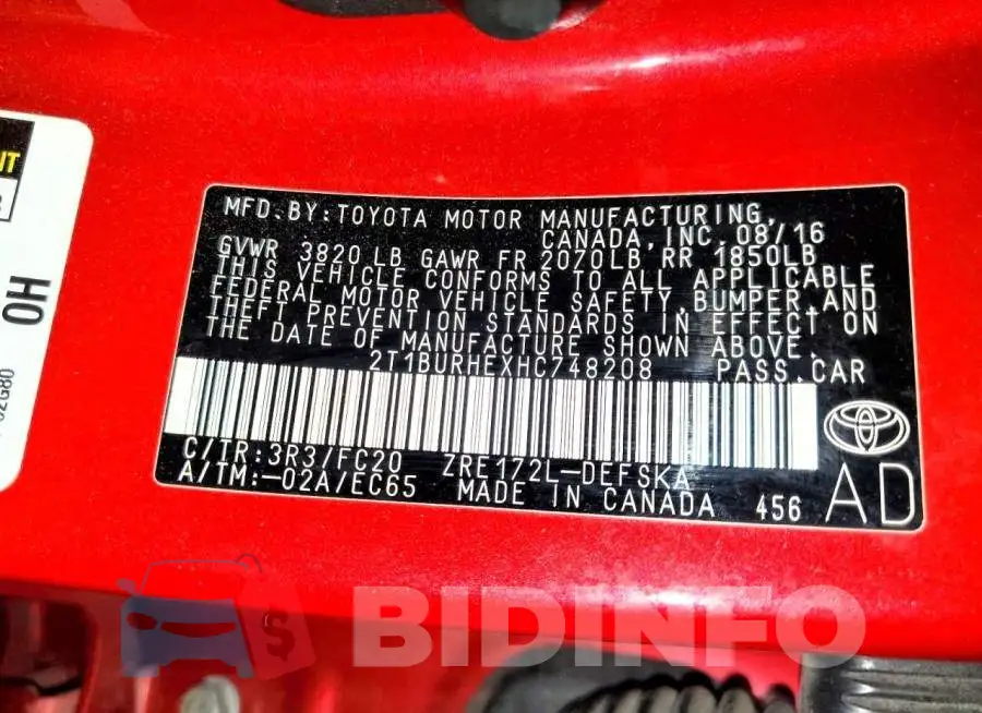 2T1BURHEXHC748208 Photo# 12