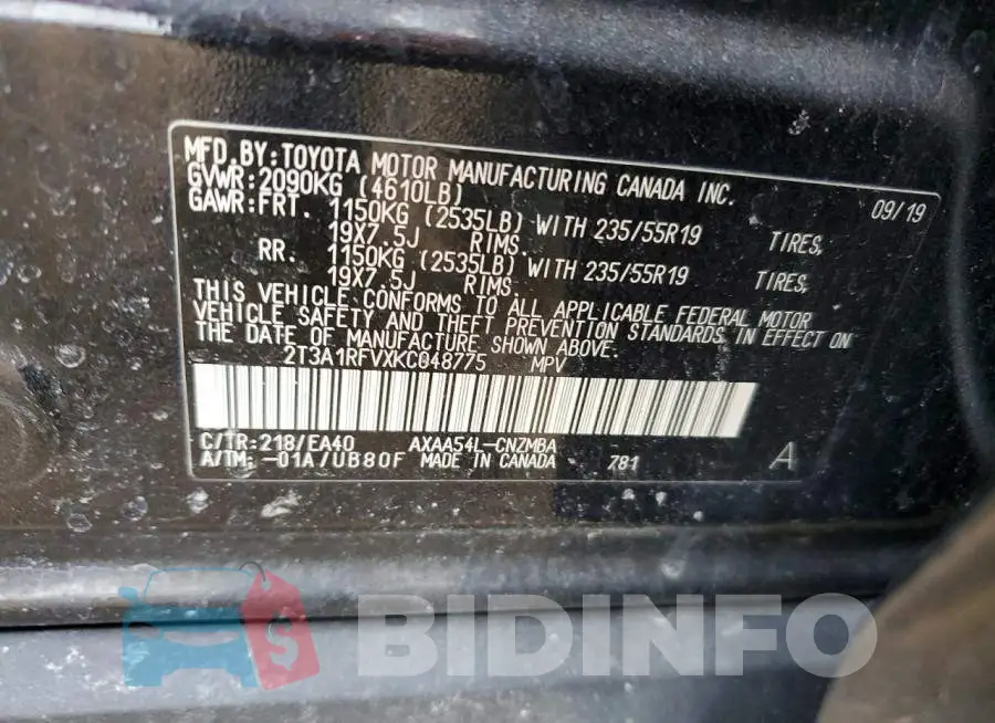 2T3A1RFVXKC048775 Photo# 13
