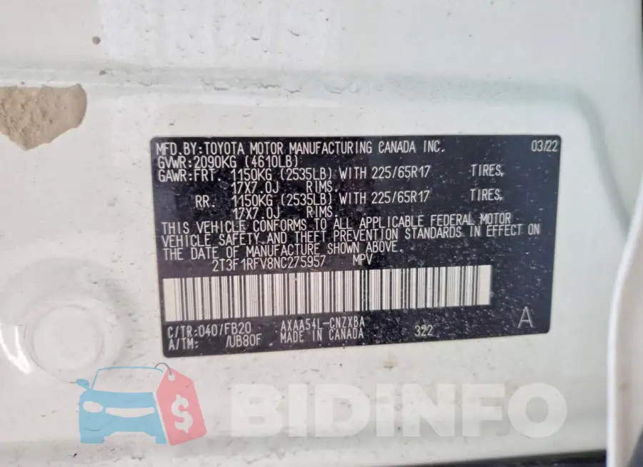 2T3F1RFV8NC275957 Photo# 12