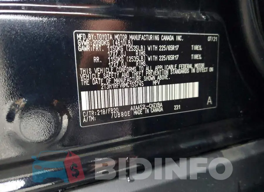 2T3H1RFV8MC155745 Photo# 13
