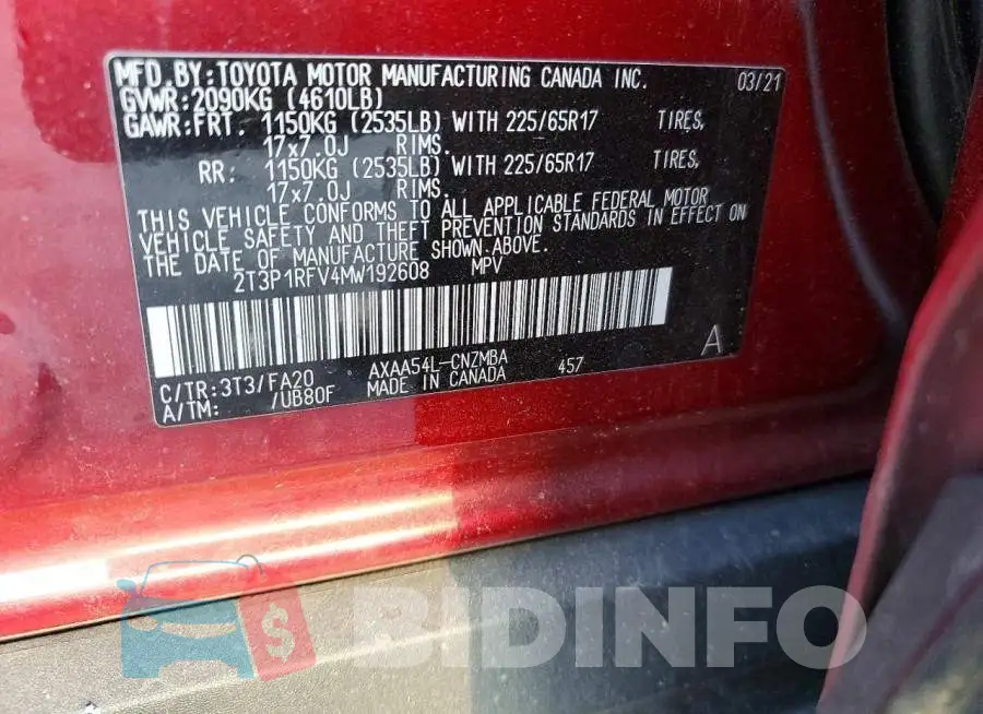 2T3P1RFV4MW192608 Photo# 13