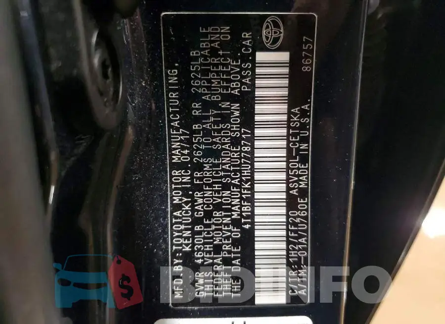 4T1BF1FK1HU778717 Photo# 12