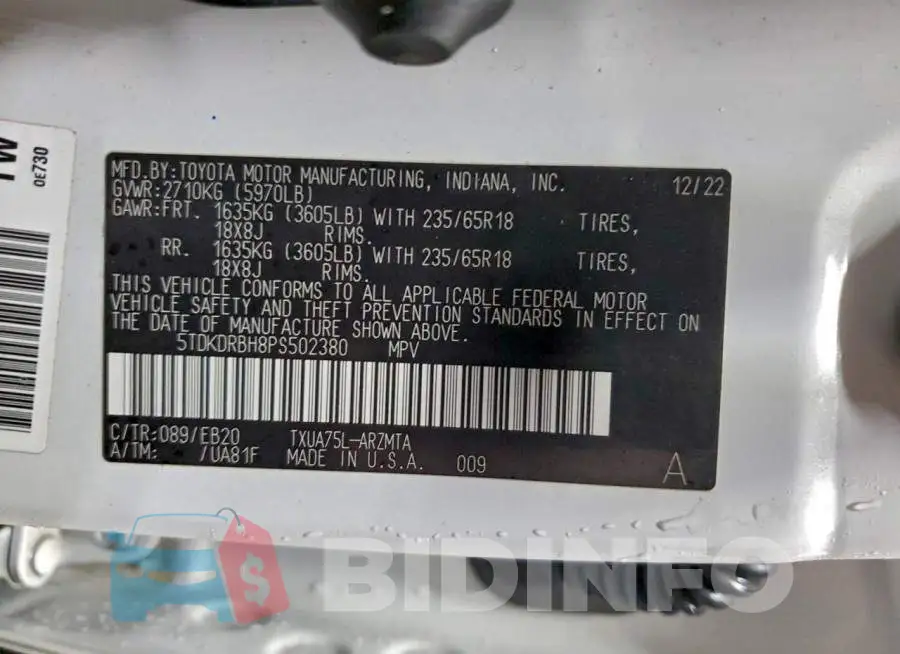 5TDKDRBH8PS502380 Photo# 13