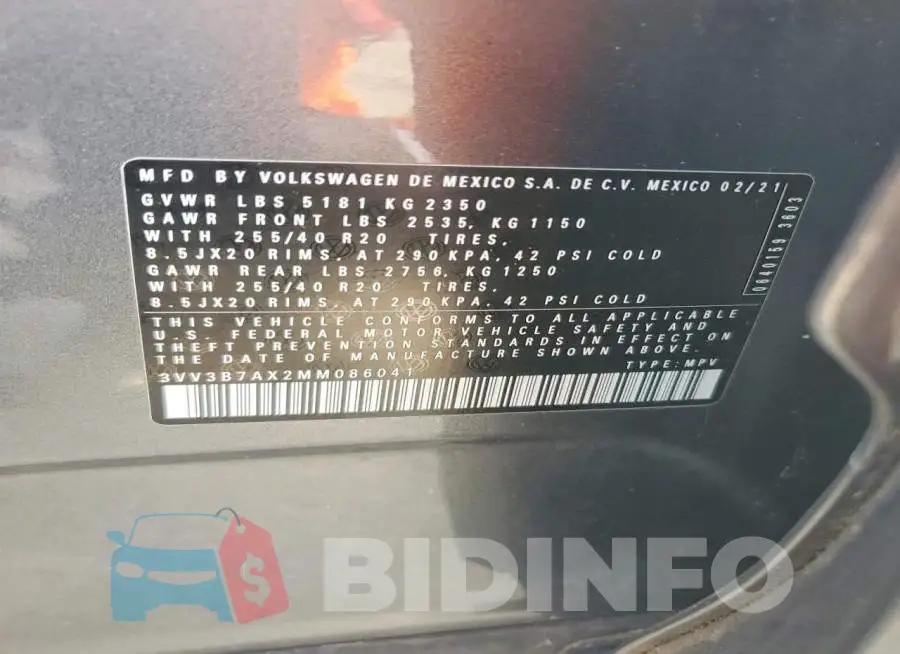 3VV3B7AX2MM086041 Photo# 13