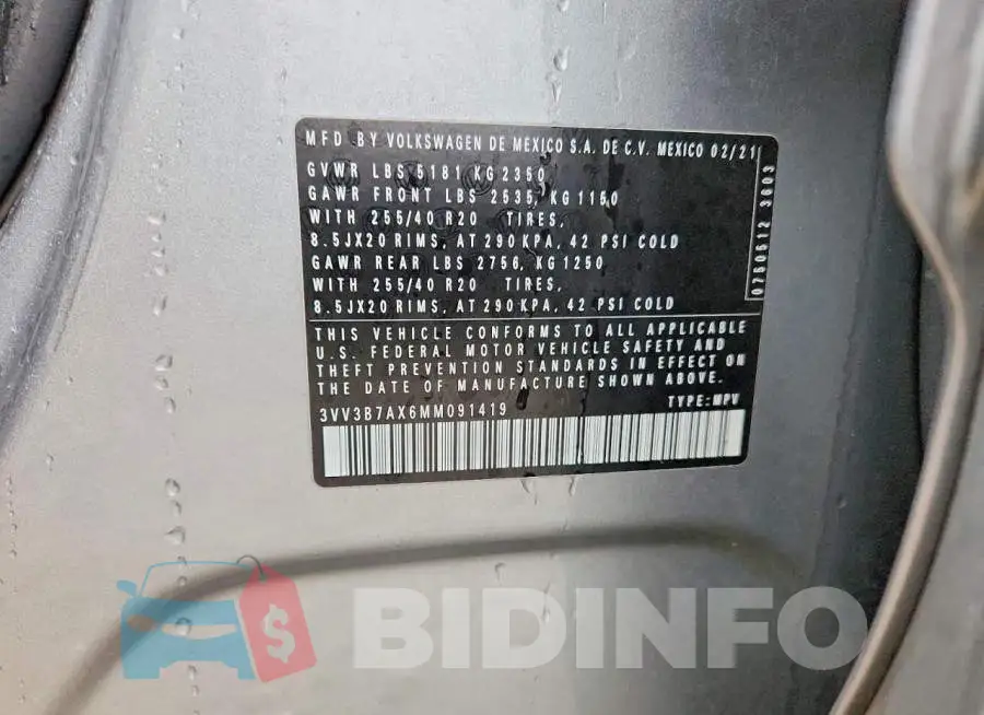 3VV3B7AX6MM091419 Photo# 13