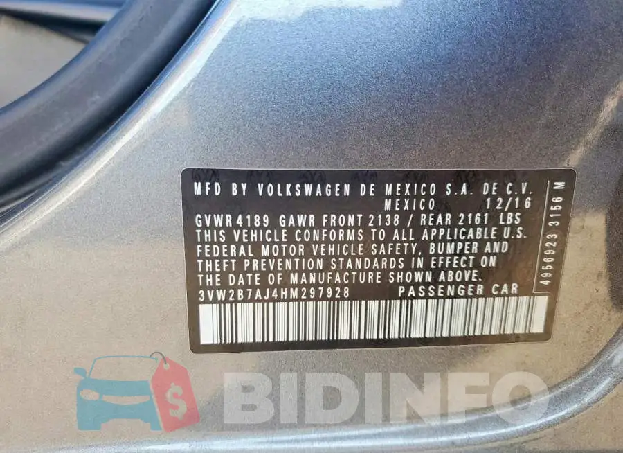 3VW2B7AJ4HM297928 Photo# 12