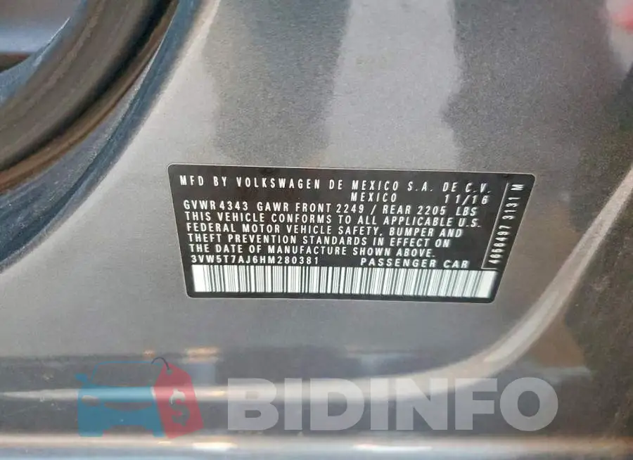 3VW5T7AJ6HM280381 Photo# 12