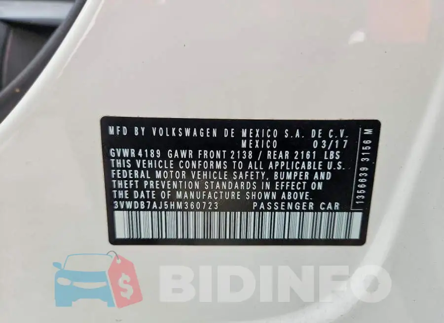 3VWDB7AJ5HM360723 Photo# 13