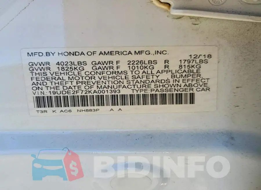 19UDE2F72KA001393 Photo# 11
