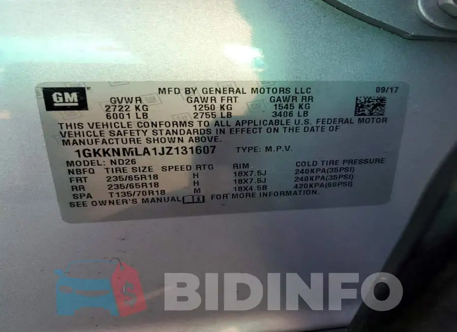 1GKKNMLA1JZ131607 Photo# 13