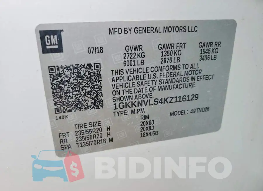 1GKKNVLS4KZ116129 Photo# 13