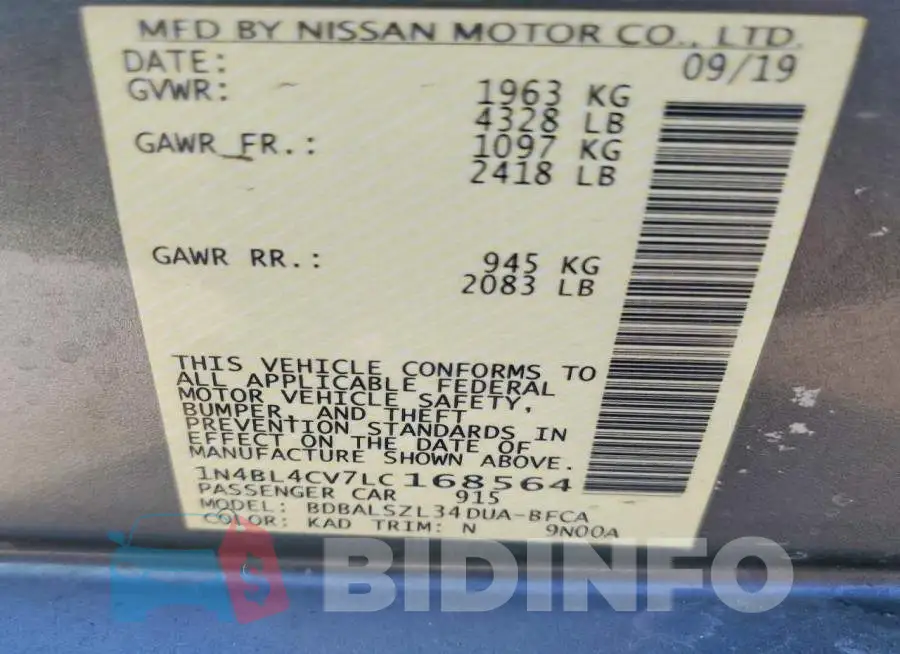 1N4BL4CV7LC168564 Photo# 12