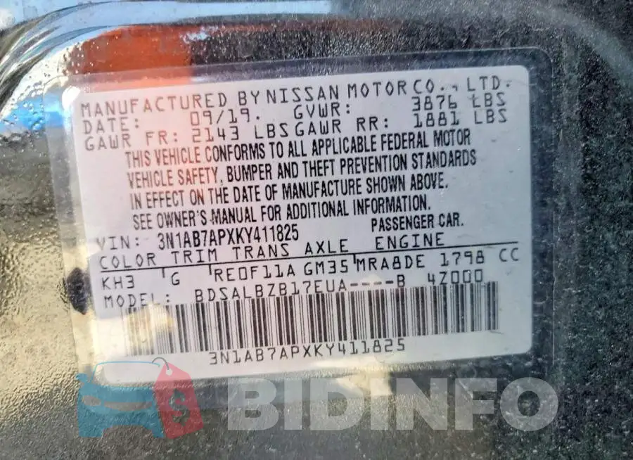 3N1AB7APXKY411825 Photo# 12