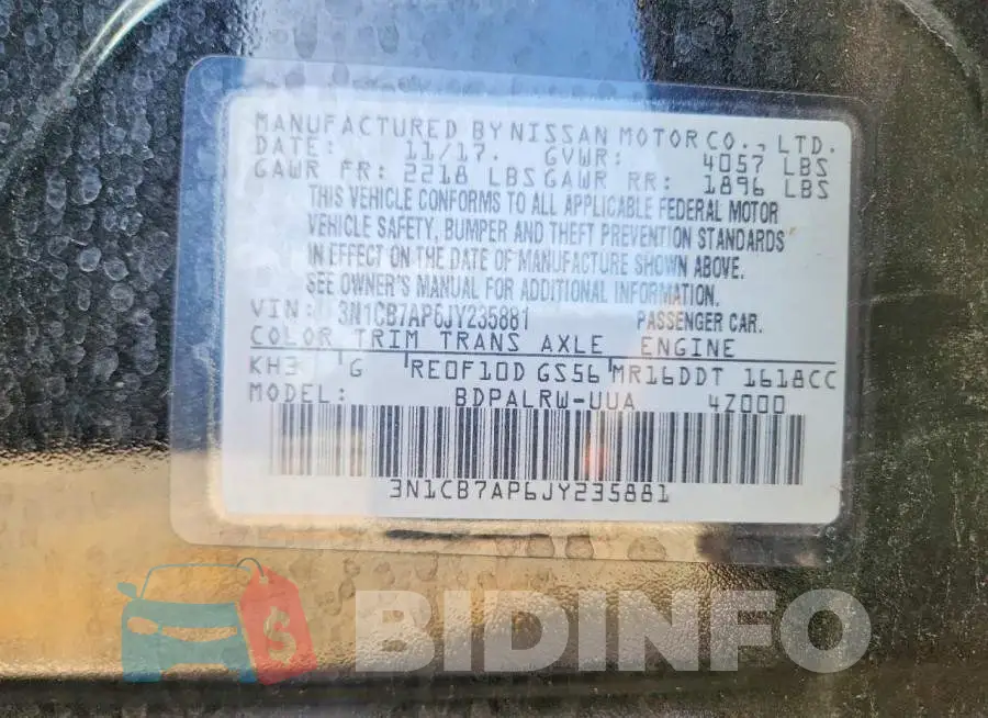 3N1CB7AP6JY235881 Photo# 12