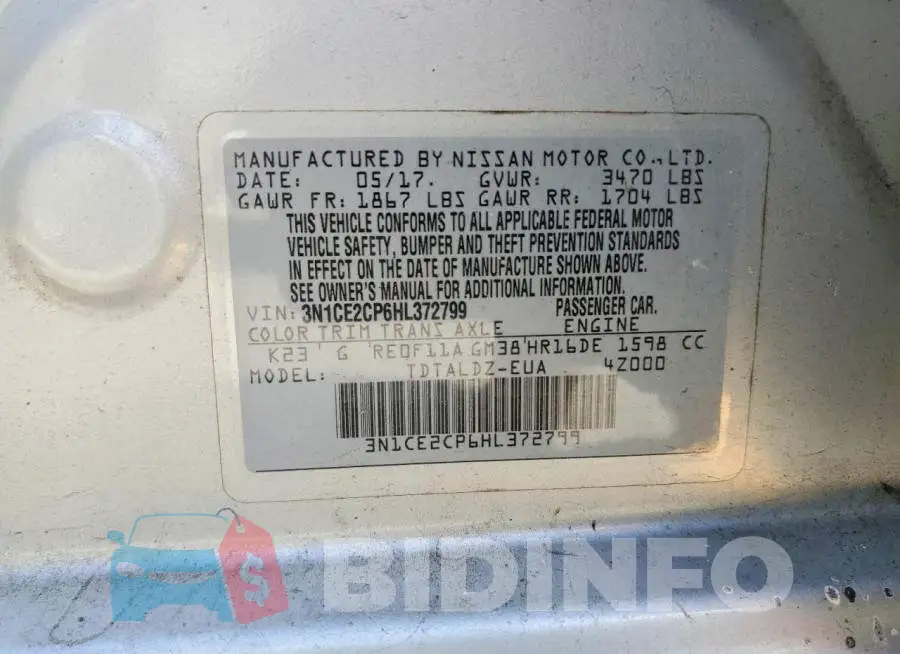 3N1CE2CP6HL372799 Photo# 13