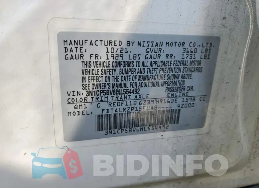 3N1CP5BV6ML554492 Photo# 12
