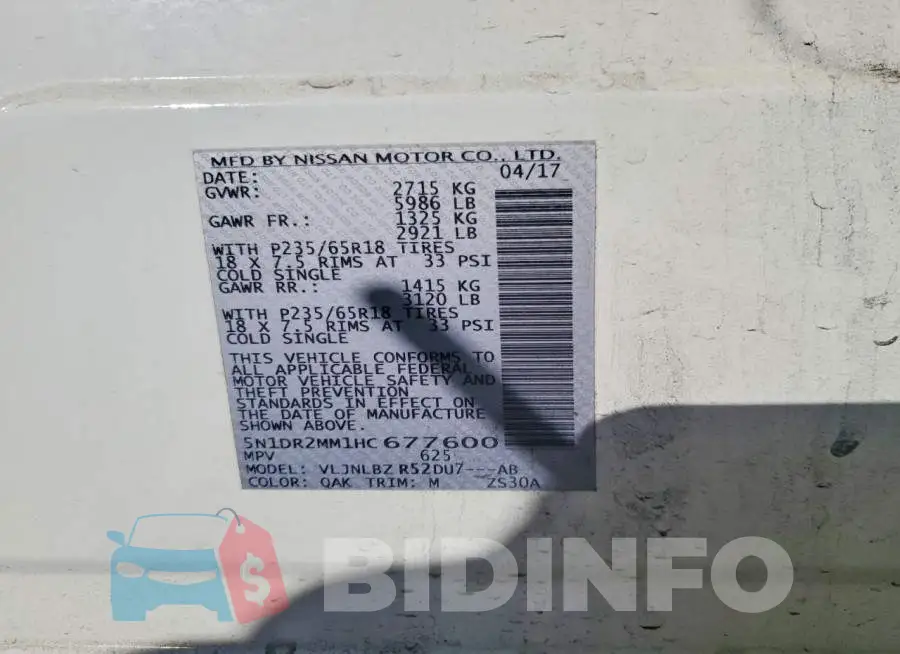5N1DR2MM1HC677600 Photo# 13