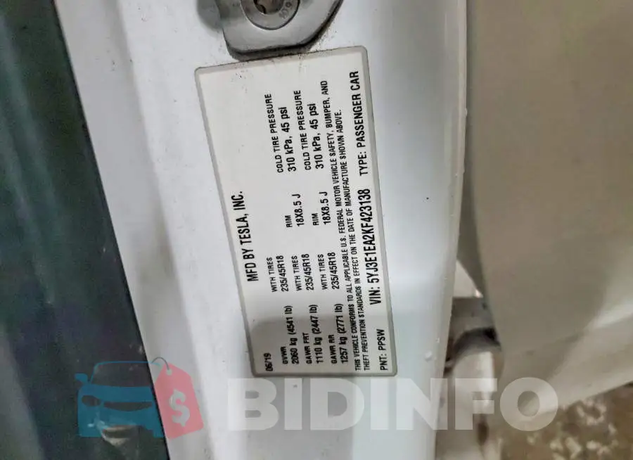 5YJ3E1EA2KF423138 Photo# 12