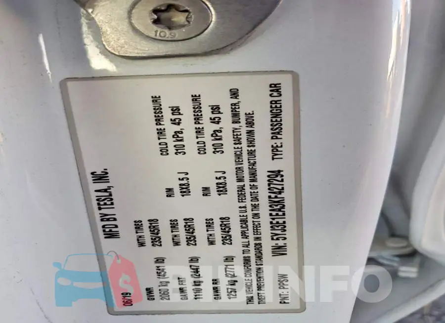 5YJ3E1EA3KF427294 Photo# 12
