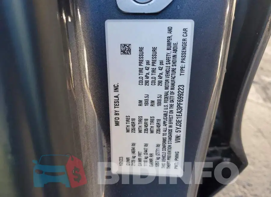 5YJ3E1EA3PF699223 Photo# 12