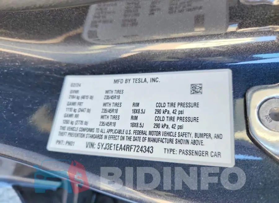 5YJ3E1EA4RF724343 Photo# 9