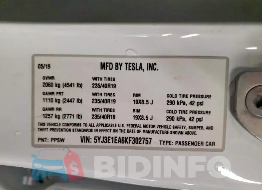 5YJ3E1EA6KF302757 Photo# 12