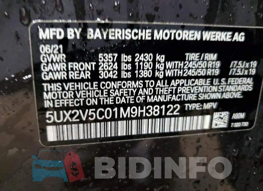 5UX2V5C01M9H38122 Photo# 12