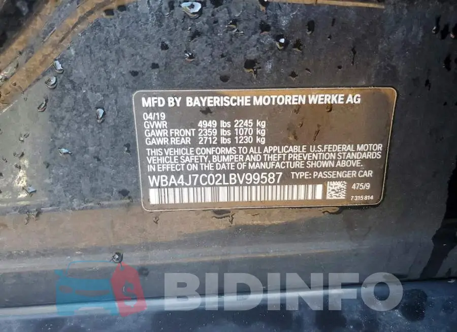 WBA4J7C02LBV99587 Photo# 12