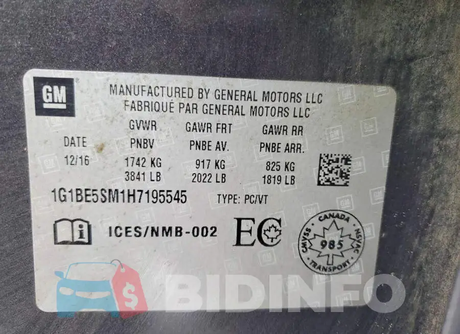 1G1BE5SM1H7195545 Photo# 13